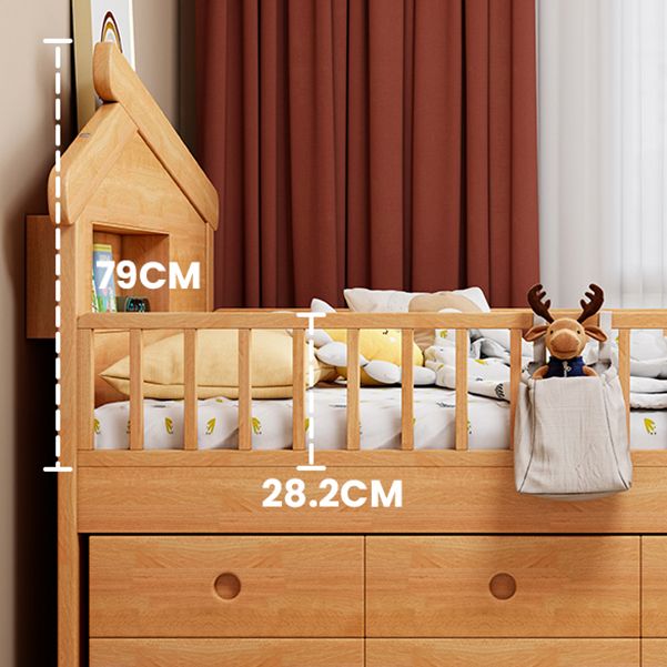 Light Brone Contemporary Nursery Bed with Guardrails in Solid Wood
