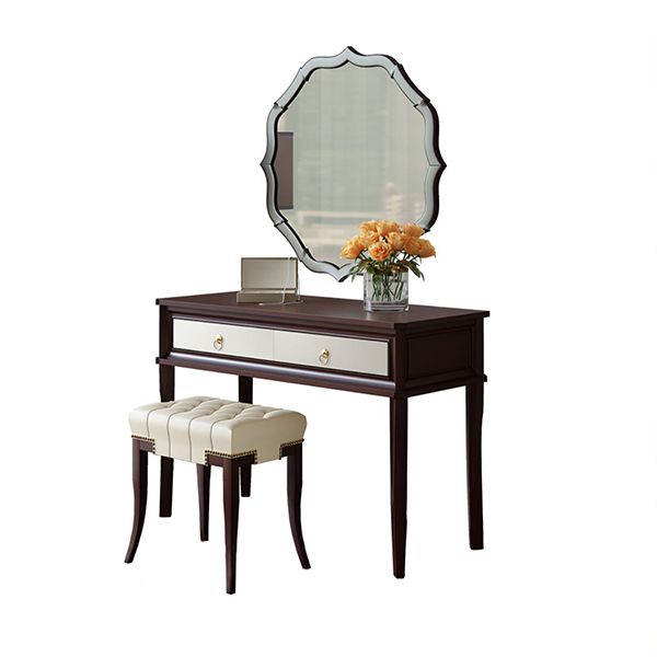 Standing Brown 2-Drawer Bedroom Solid Wood Makeup Vanity Desk Table