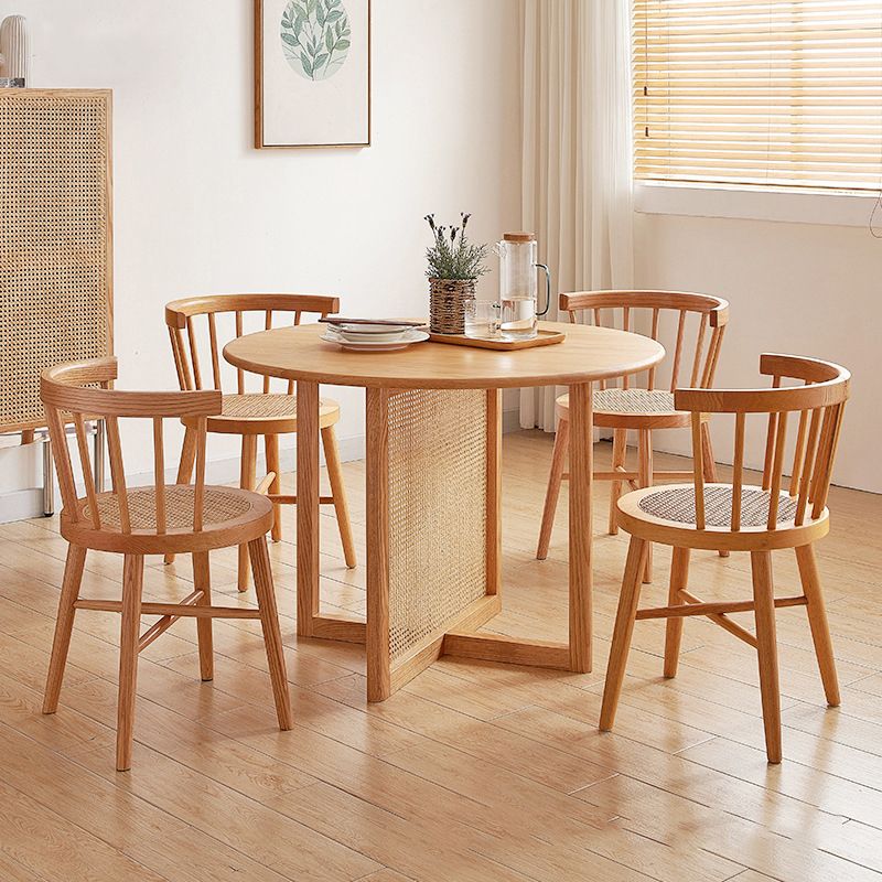 Solid Wood Dining Table Set 1/3/5 Pcs Round Dining Table with Windsor Chairs
