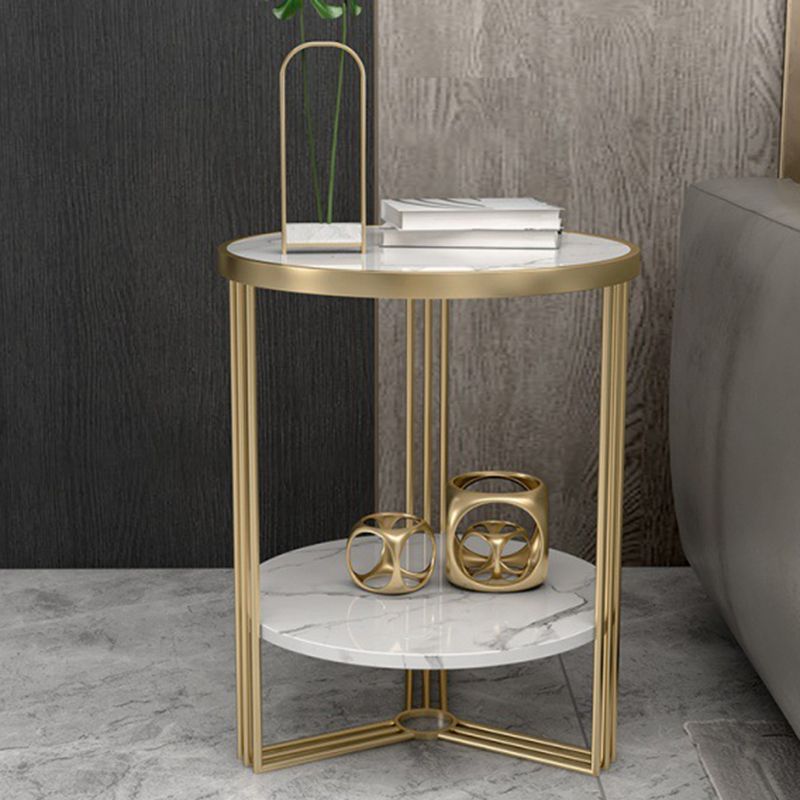 Cross Table Base Design Gold Metal Base Marble/SLATE Top Round Side Table