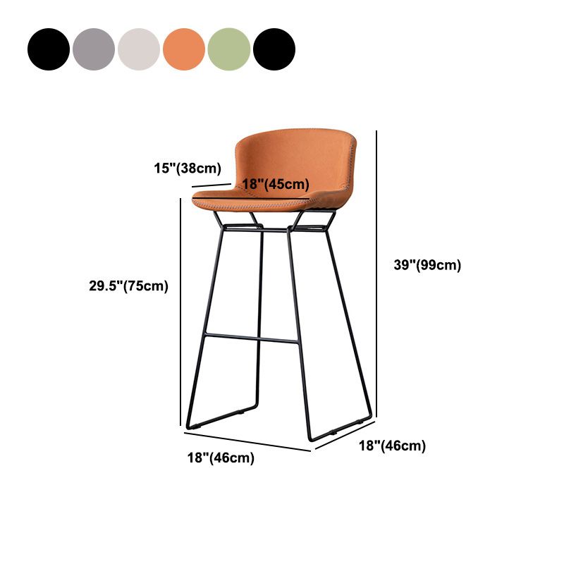 Modern Backrest Armless Counter Stool Iron Bar Stool with Black Metal Base
