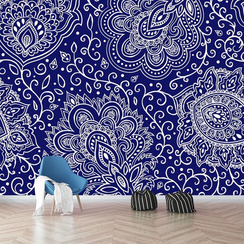 Large Floral Pattern Murals Stain Resistant Bohemian Living Room Wall Covering in Purple