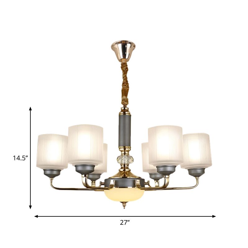 Null 6/8/12 Bulbs Chandelier Light Fixture Rural Cream Glass Cylindrical Pendulum Light for Bedroom
