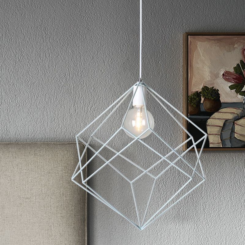1 tête cube cage pendant léger macaron fer fentunt lampe suspendue pour la table à manger couloir