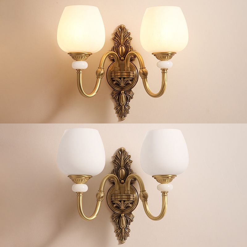 Copper Gold LED Wall Sconce in Modern Luxury Style Glass Indoor Wall Light with Jade Decoration