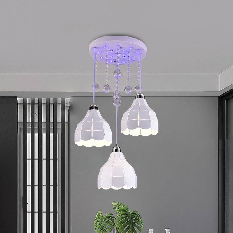 Metal Dome Multiple Hanging Light Simple 3 Bulbs White Finish Ceiling Suspension Lamp