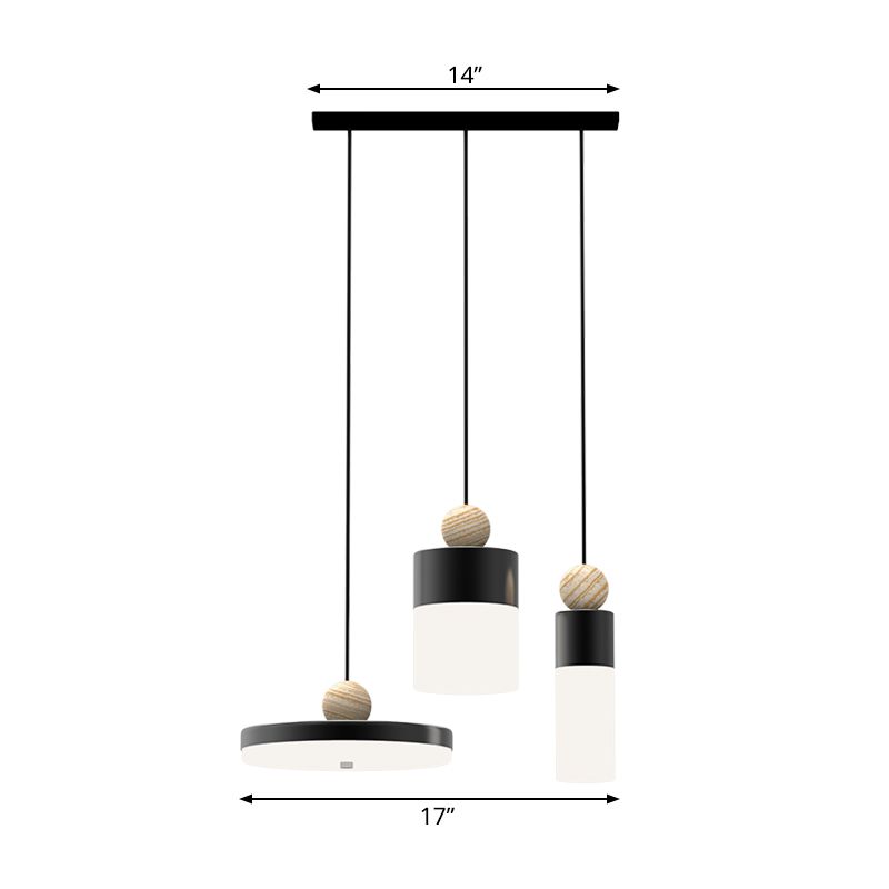 Lumière de suspension en métal cylindrique modernisme LED Pendulum noir avec une canopée ronde / linéaire