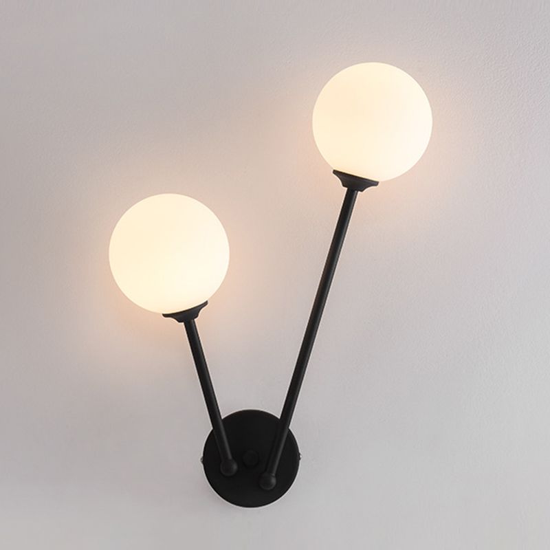 Modern Minimalist Style Double Globe Wall Lighting Fixtures 2 Lights Wall Sconces with Glass Shade
