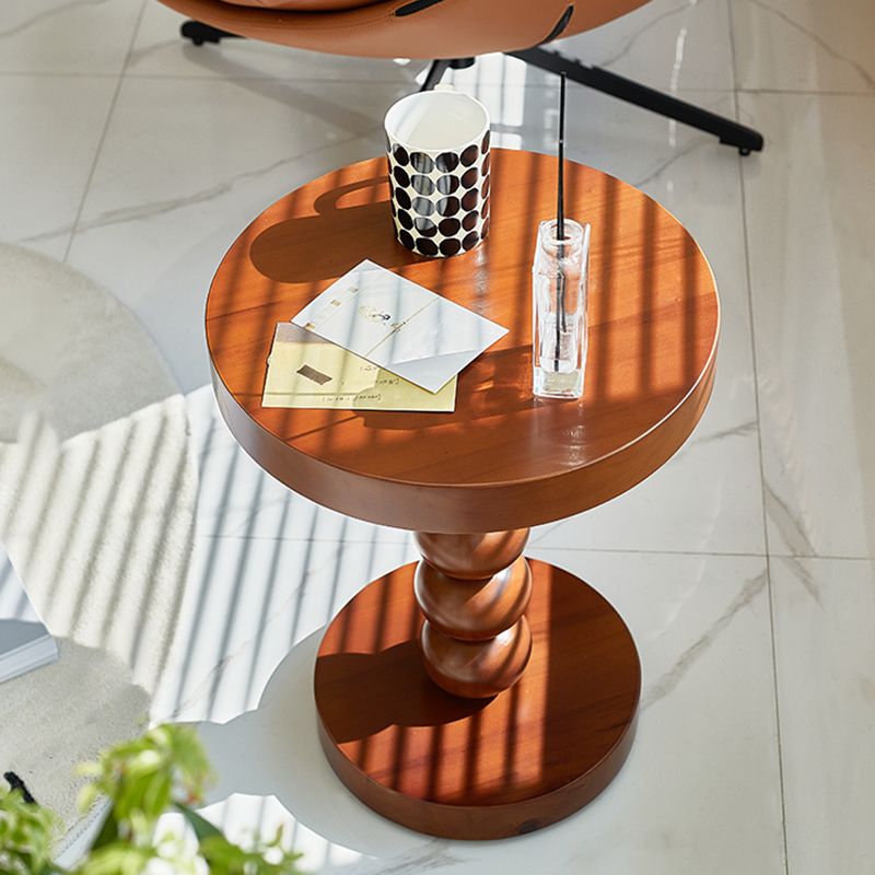 Contemporary End Table Solid Wood Pedestal Round Living Room Side Table