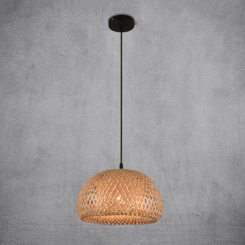 Asian Hand-Woven Suspension Pendant Light Rattan 1 Light Pendant