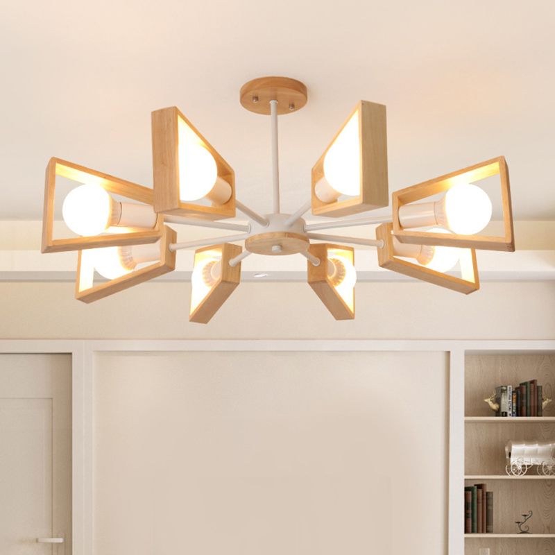 Ultra-modern Sputnik Hanging Chandelier Wood Hanging Lamp with Hanging Cord for Restaurant