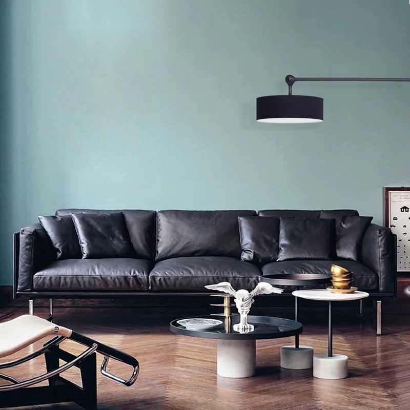 Wooden Genuine Leather Cushions Sofa 31.5"H Contemporary Industrial Square Arm Sofa,Black