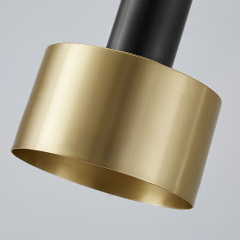 Cylindrical Bedroom Pendant Light Kit Metal Simple Hanging Ceiling Light in Black-Gold