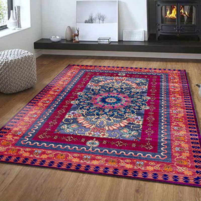 Rouge intérieur traditionnel rouge polyester marocain tapis fleur octogonal