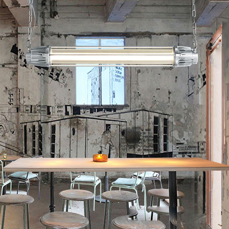 Il ristorante industriale in metallo industriale a ciondolo cilindrico d'isola argento si appese alla luce appesa
