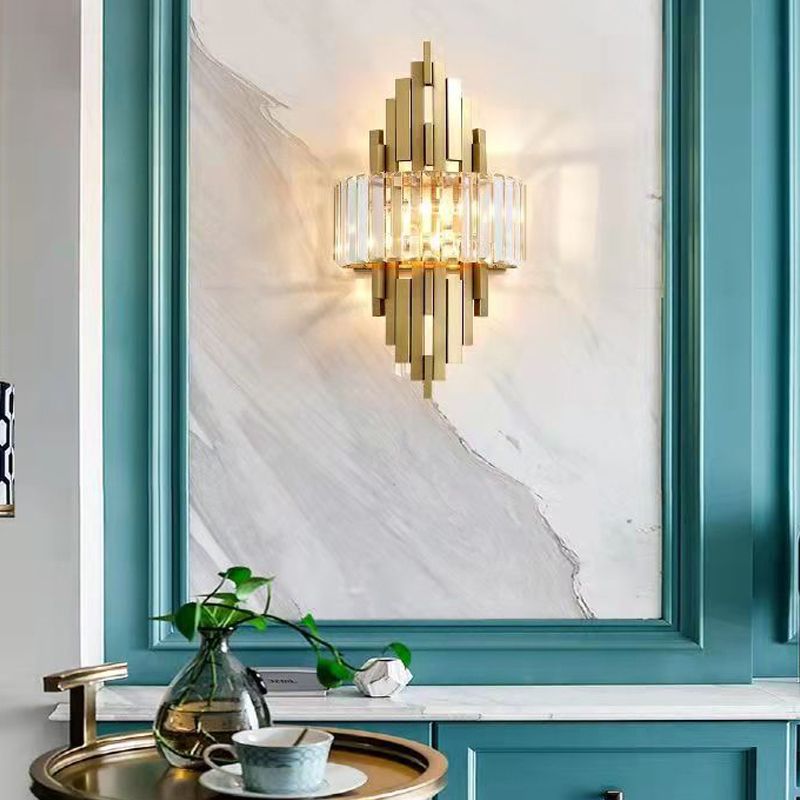 2-Light Modern Golden Wall Mounted Sconce Unique Crystal Wall Light for Foyer