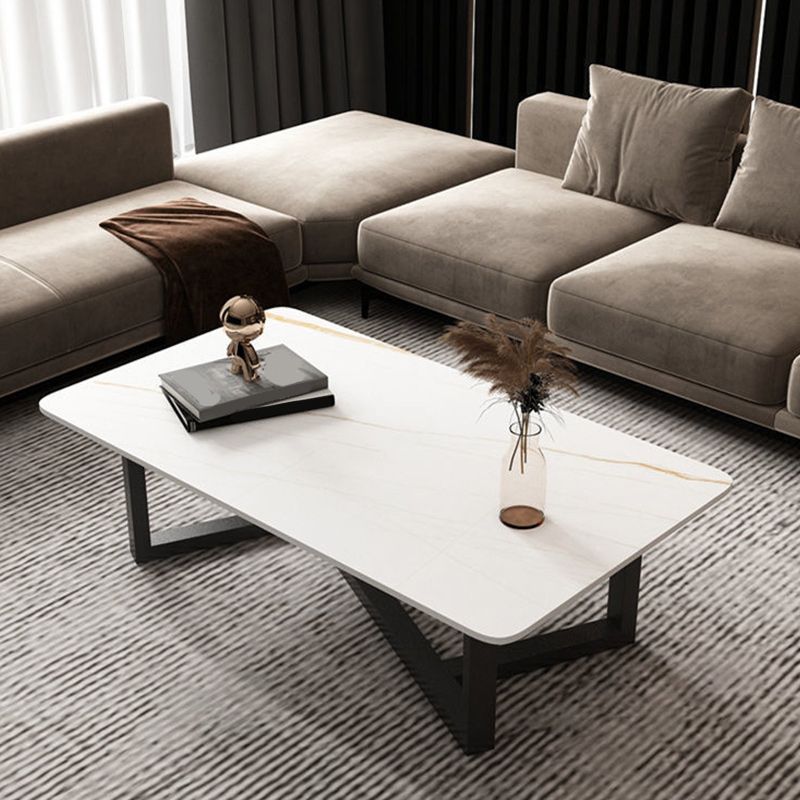 Slate Rectangle Coffee Table Abstract Base Type Cocktail Table