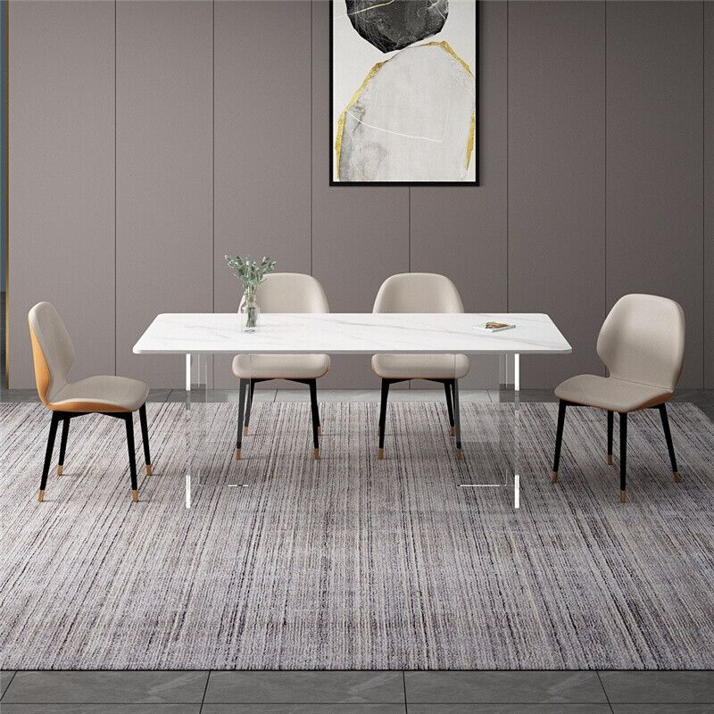 Modern Sintered Stone Dining Table Double Pedestal Table with Acrylic Base for Home