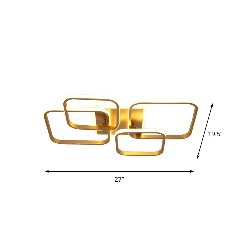 Multi-runde/quadratische LED-Deckenleuchte aus Metall, Minimalismus, 2/4 Lichter, Gold-Finish, halbbündige Montageleuchte