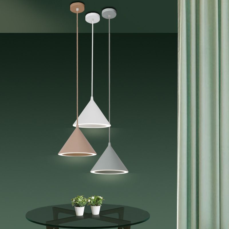 Dinning Room LED Hanging Light Fixture Simple Style Hanging Ceiling Light with Cone Metal Shade