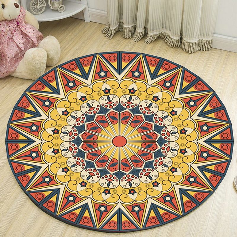 Art Deco Moroccan Rug Multi-Colored Mandala Rug Pet Friendly Machine Washable Anti-Slip Rug for Bedroom