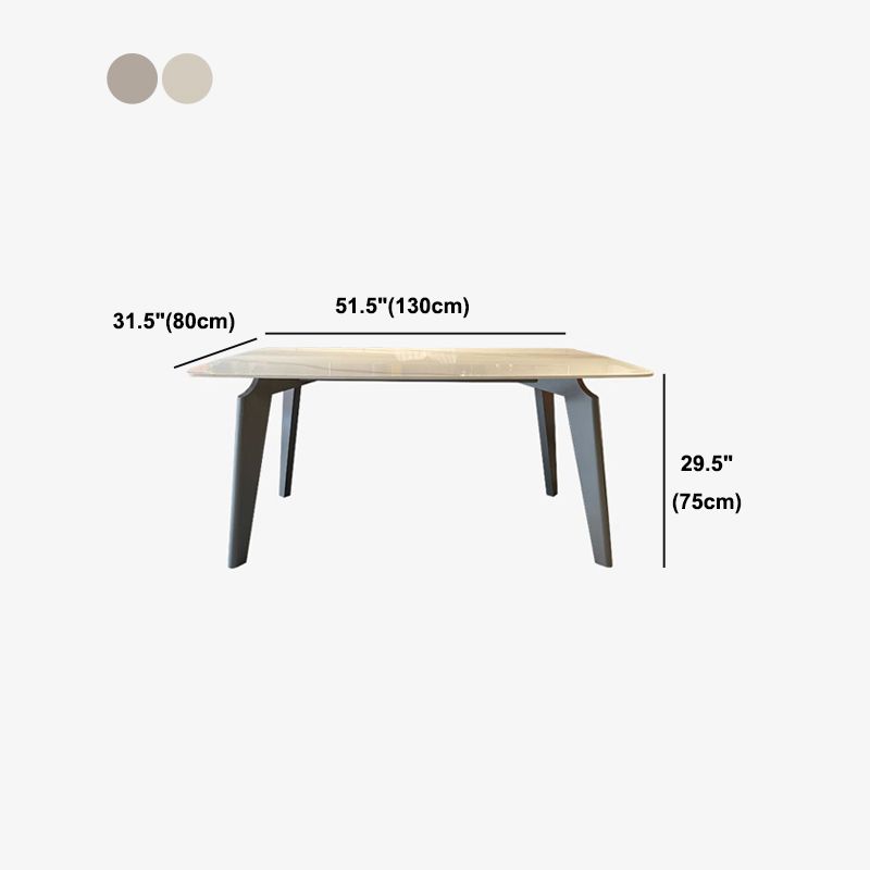 Contemporary Rectangle Dining Table Sintered Stone Top Table with 4 Grey Steel Legs