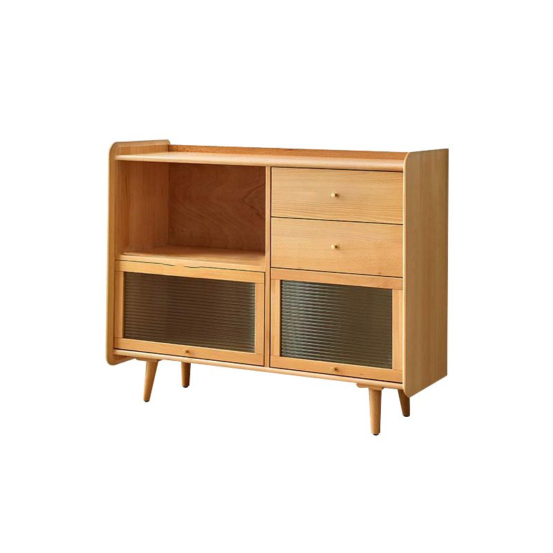 Solid Wood Glass Doors Contemporary Style Buffet Sideboard with Cabinets and Drawers