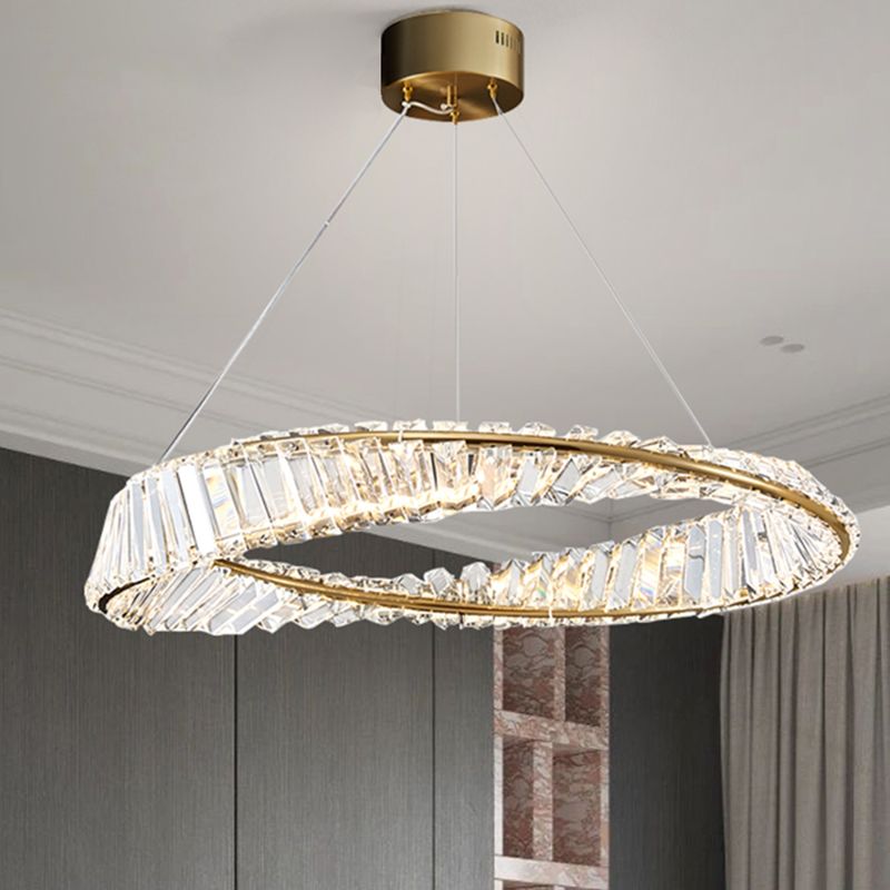Modern Luxury LED Chandelier Lacquered Iron Circular Pendant Light with Crystal Shade