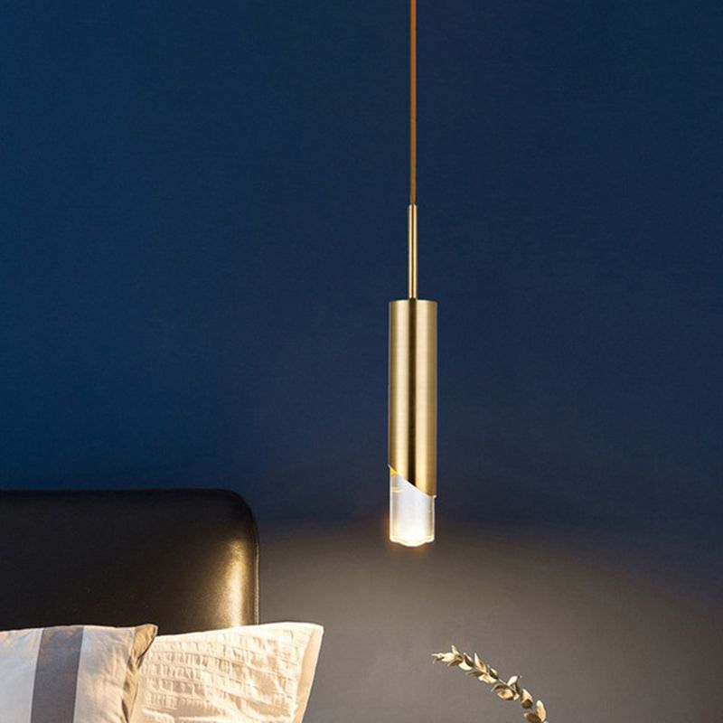 Modern Creative Cylindrical LED Pendant Light Electroplate Metal Hanging Lamp with Acrylic Shade