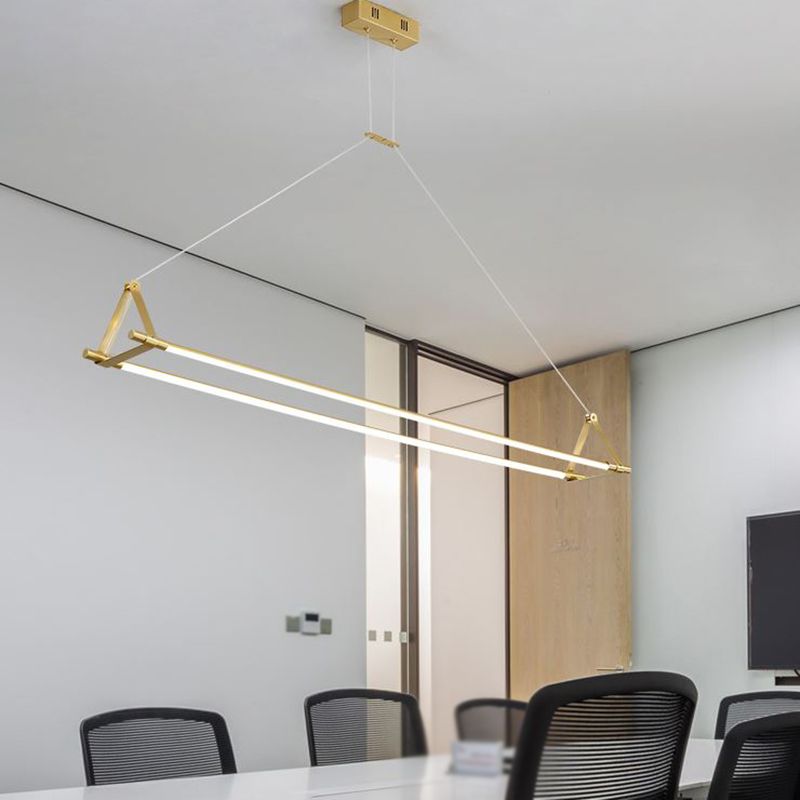 LED Linear Kitchen Island Lighting in Gold Contemporary Solid Brass Ceiling Pendant