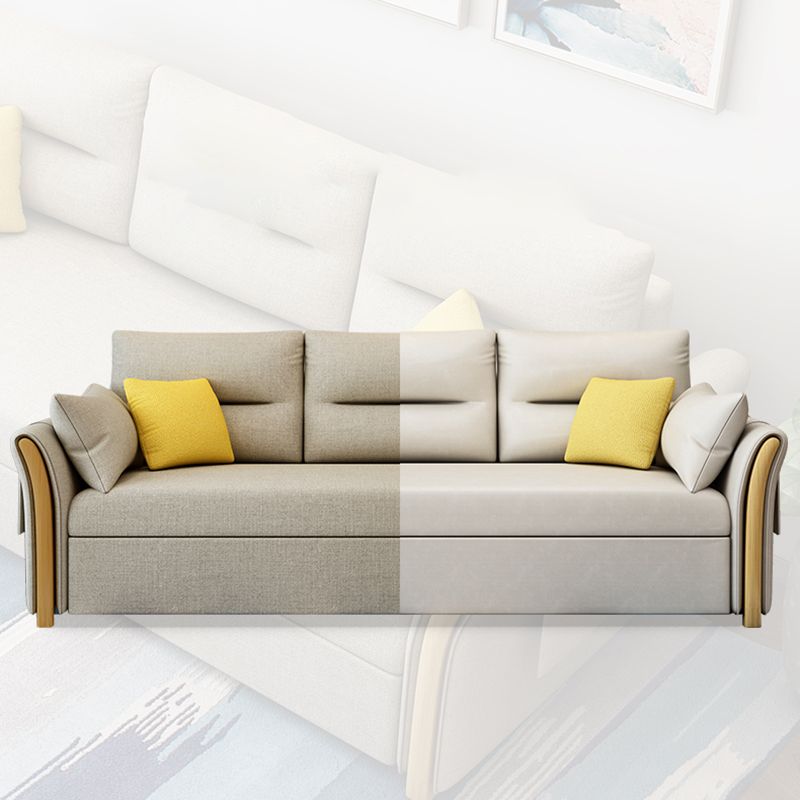 Contemporary Cotton Blend Convertible Flared Arm Couch Bed with Pillows
