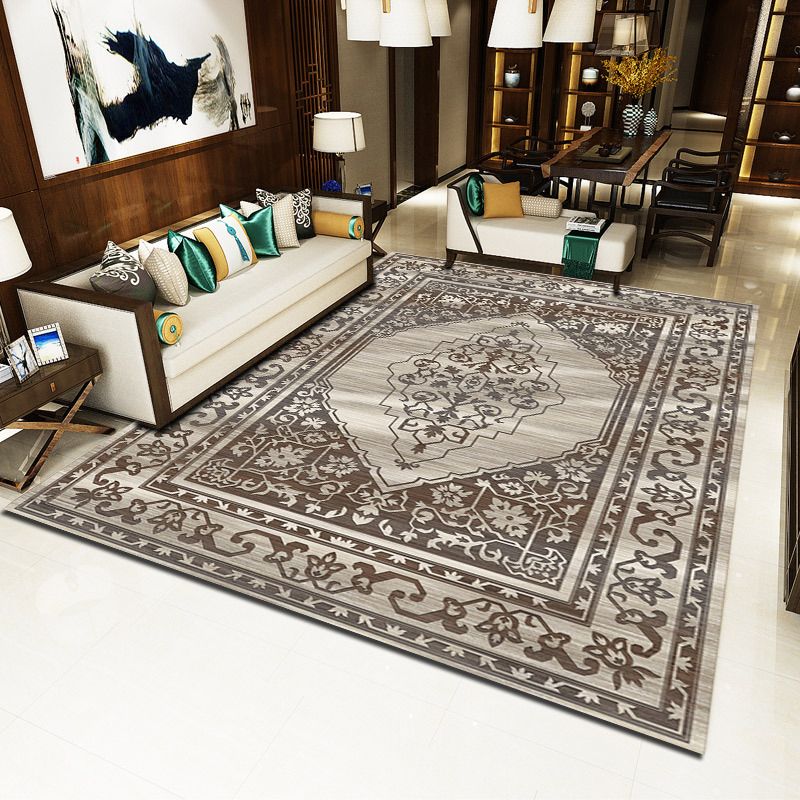 Orange Traditional Rug Polyester Graphic Area Rug Non-Slip Backing Rug for Home Decor
