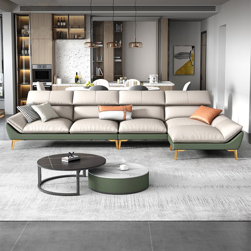 Flared Arm Faux Leather Furniture Sectionals in Green and White