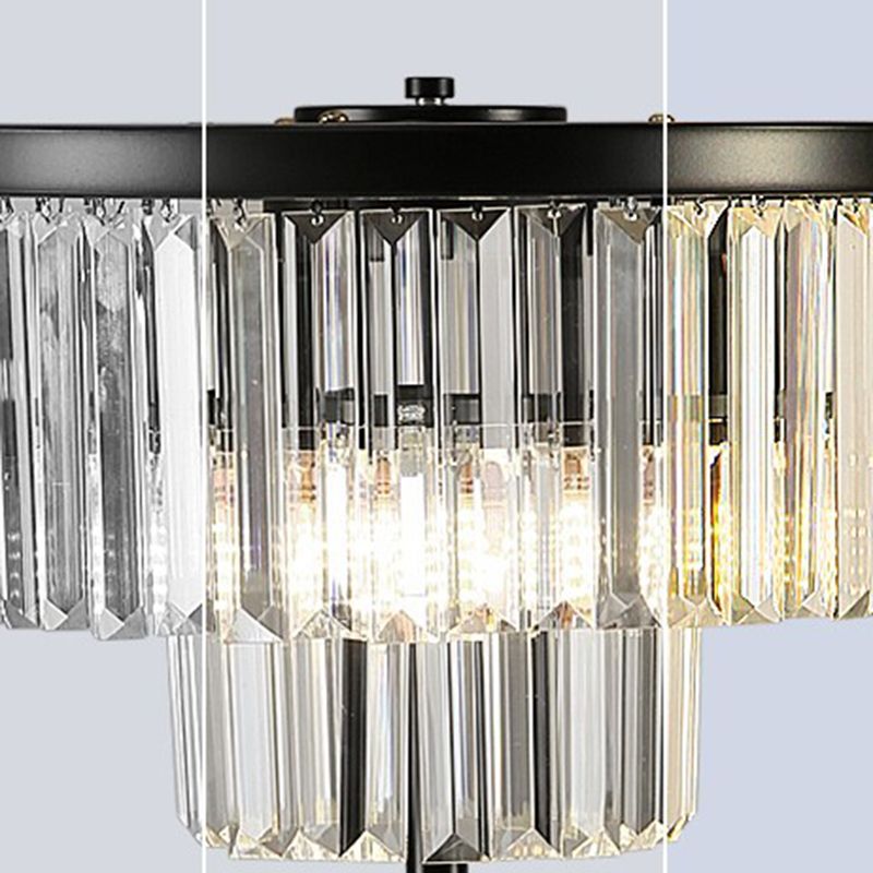 American Style Crystal Table Lamp Black 3 Lights Desk Lamp for Bedroom