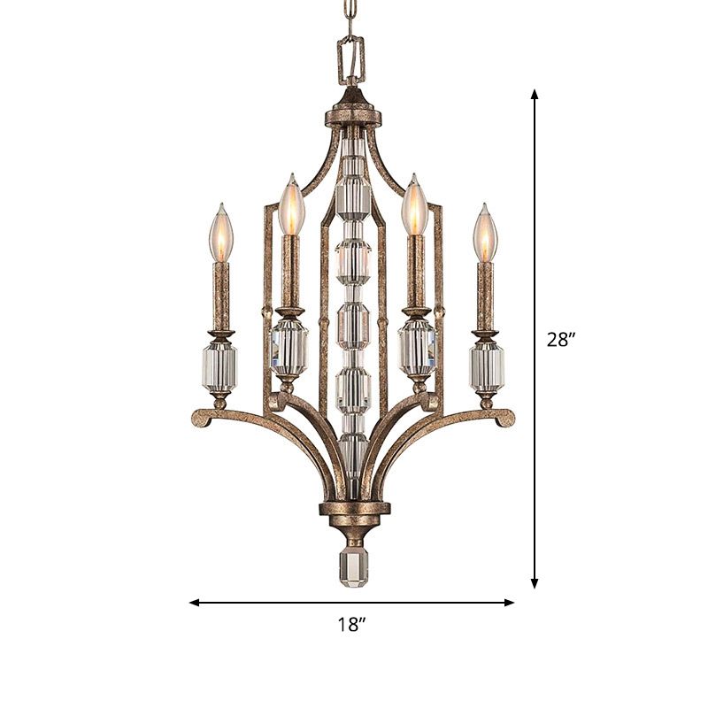 Candélabre rouille lustre éclairage rustique cristal 4 lumières salon lampe suspendue