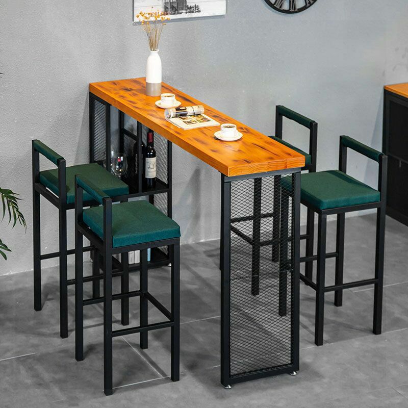 Industrial Rectangle Bar Set 1/3/5 Pieces Pine Wood Top Pub Table Set for Small Places