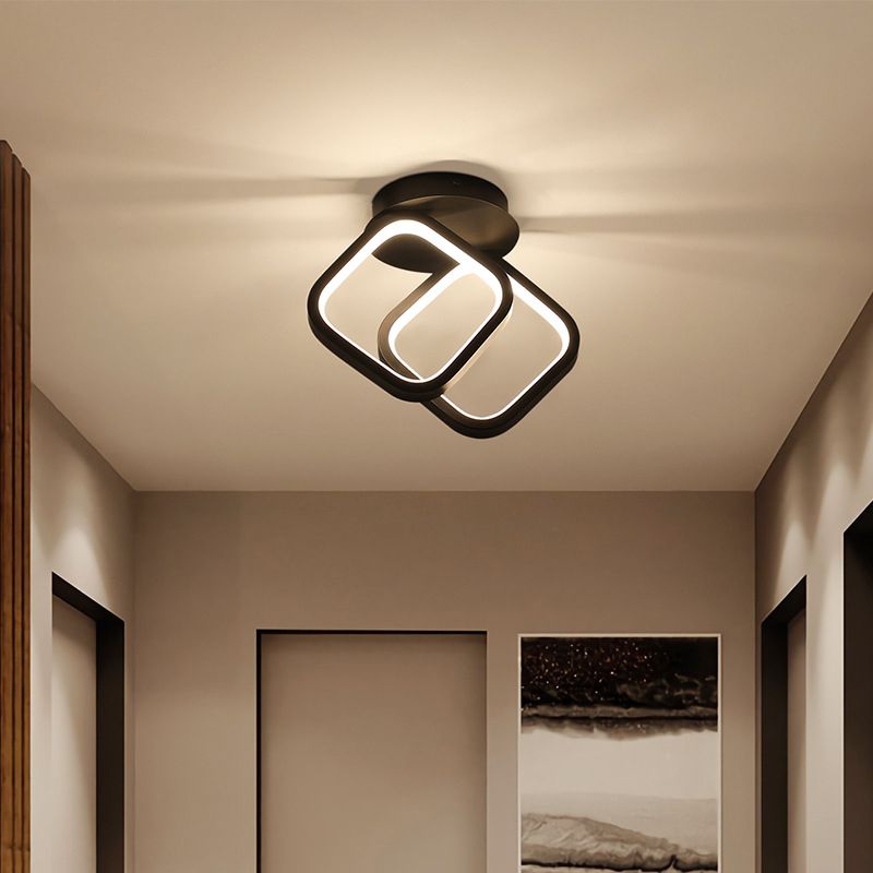 2-Lights Metal Semi Flush Mounted Ceiling Led Lights Modern Style Geometric Ceiling Flush