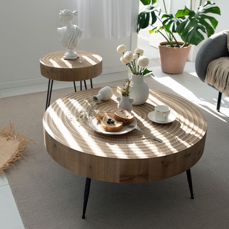 Scandinavian 3 Legs Coffee Table Round Wooden Cocktail Table for Living Room