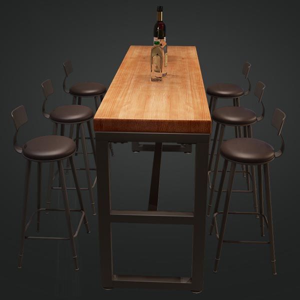 Modern 1/4/6/7 Pieces Bar Table Set Rectangle Wood Counter Table with High Stools for Cafe