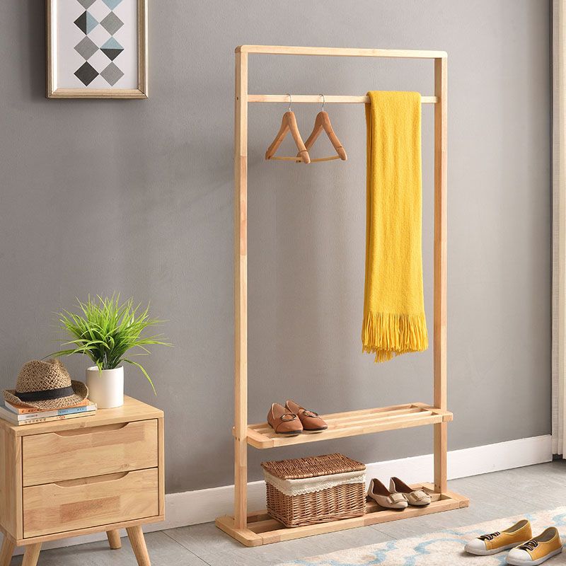 Contemporary Style Coat Hanger Solid Walnut Shelve Design Coat Rack for Living Room