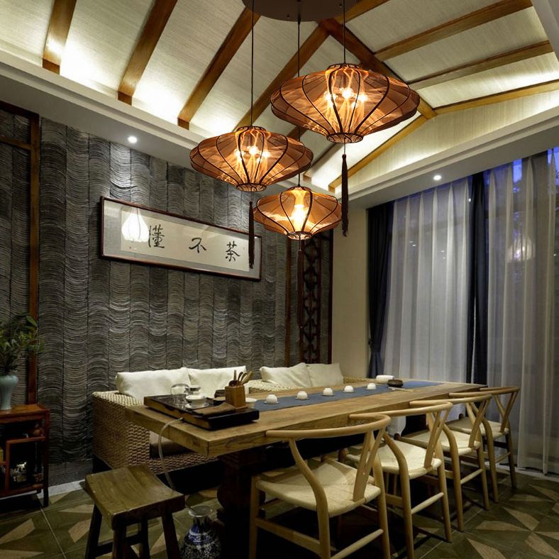 Rhombus hangende plafond lantaarn moderne stof 1-licht diner hanglampje met kwastje