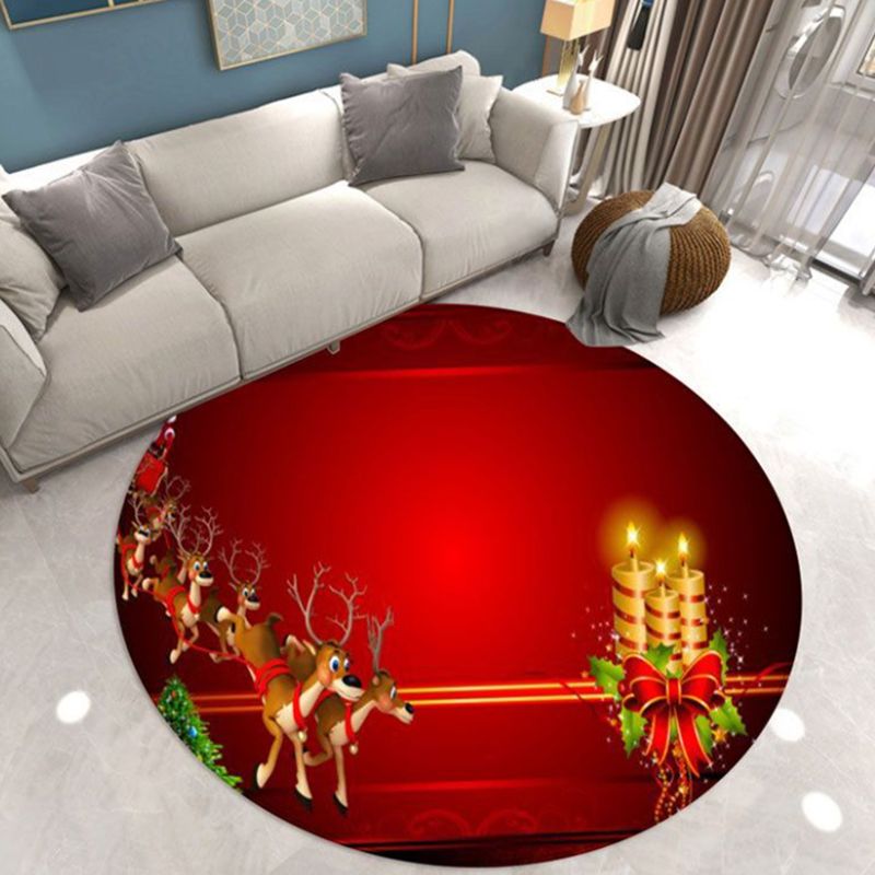 Red Minimalist Carpet Polyester Candle Carpet Washable Carpet for Living Room
