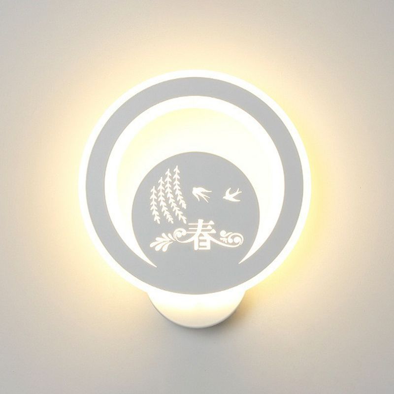 Modern Circular Shaped Sconce Lighting Acrylic Living Room LED Wall Light Fixture in White