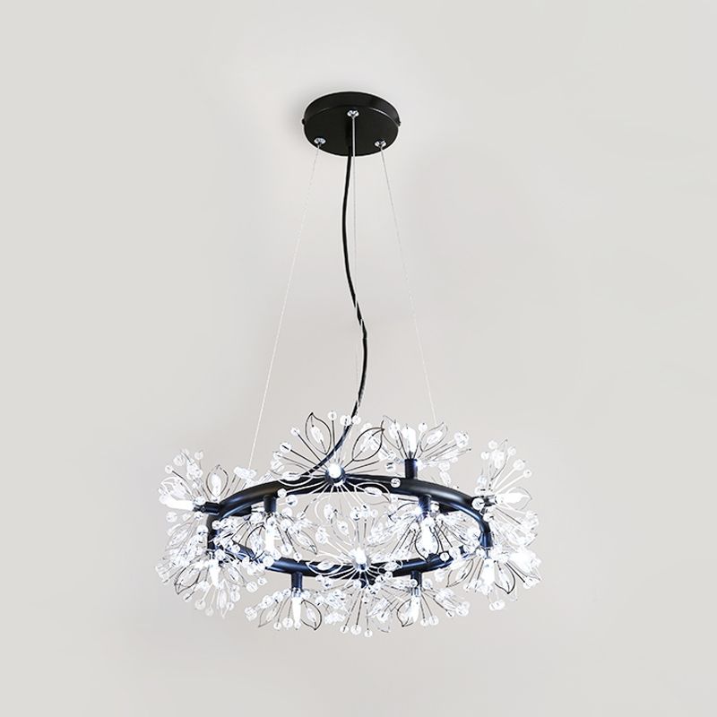 Black 18-Bulb Chandelier Lighting Modern Stylish Floral Crystal Bead Hanging Lamp Kit