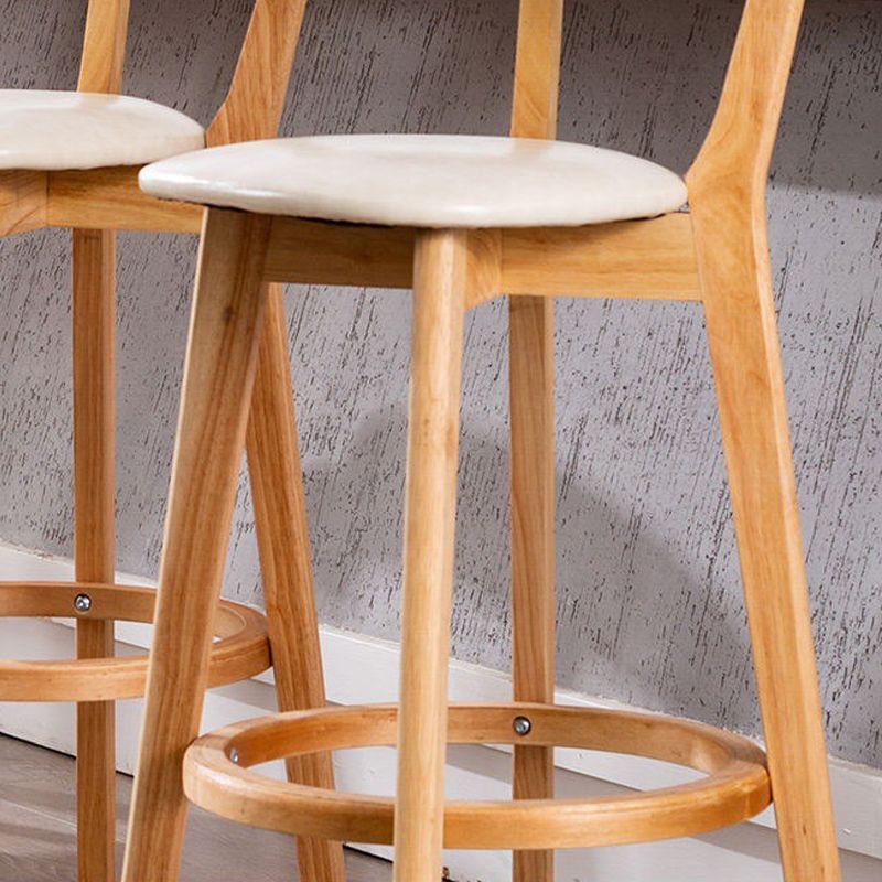 Industrial Backrest Counter Stool Rubber Wood Cafe Bar Stool with Cushion and Pedal