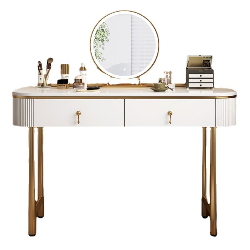 Mid-Century Modern Bedroom Metallic Lighted Mirror With Drawer Makeup Vanity Set