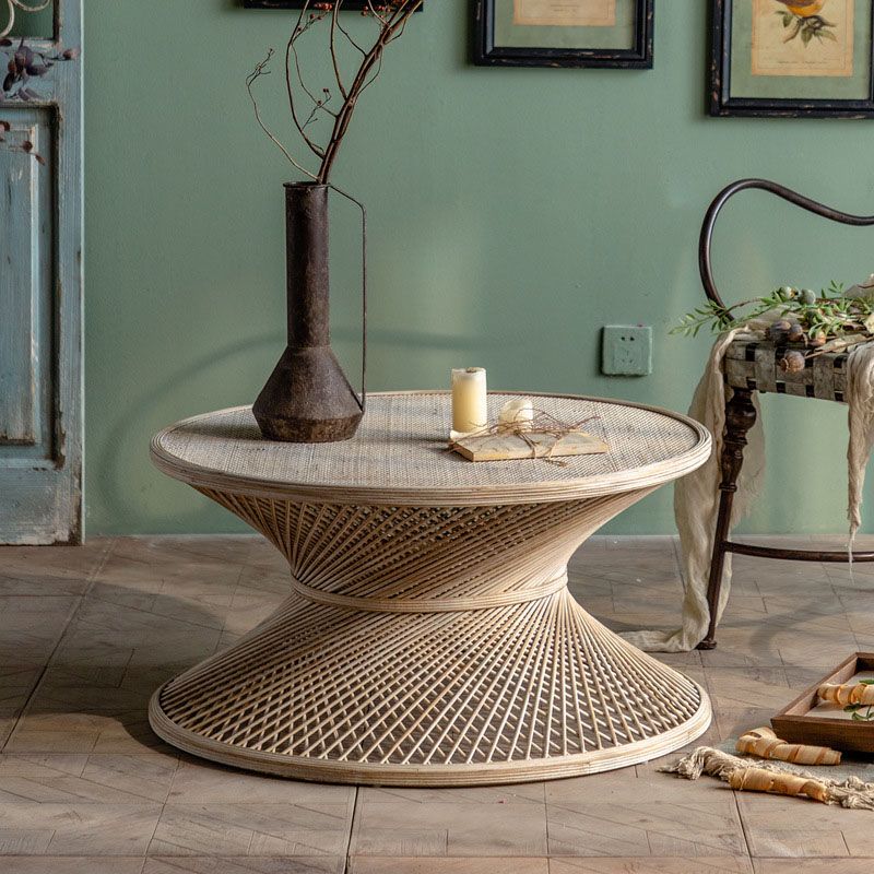 French Country Style Side Table with Round Aged Solid Wood Frame Base