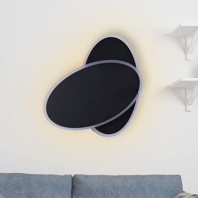 Modern LED Sconce Light White/Black Finish Double Oval Wall Lamp Fixture with Acrylic Shade in Warm/White Light