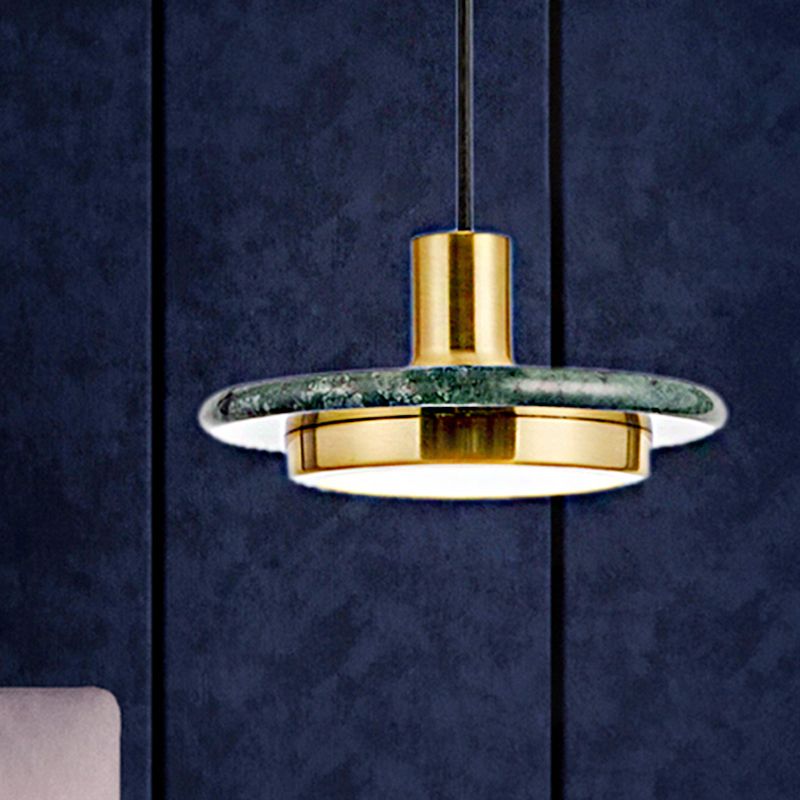Round Metal Pendant Lighting Modern 1 Light White/Black/Green Hanging Ceiling Lamp with Marble Ring