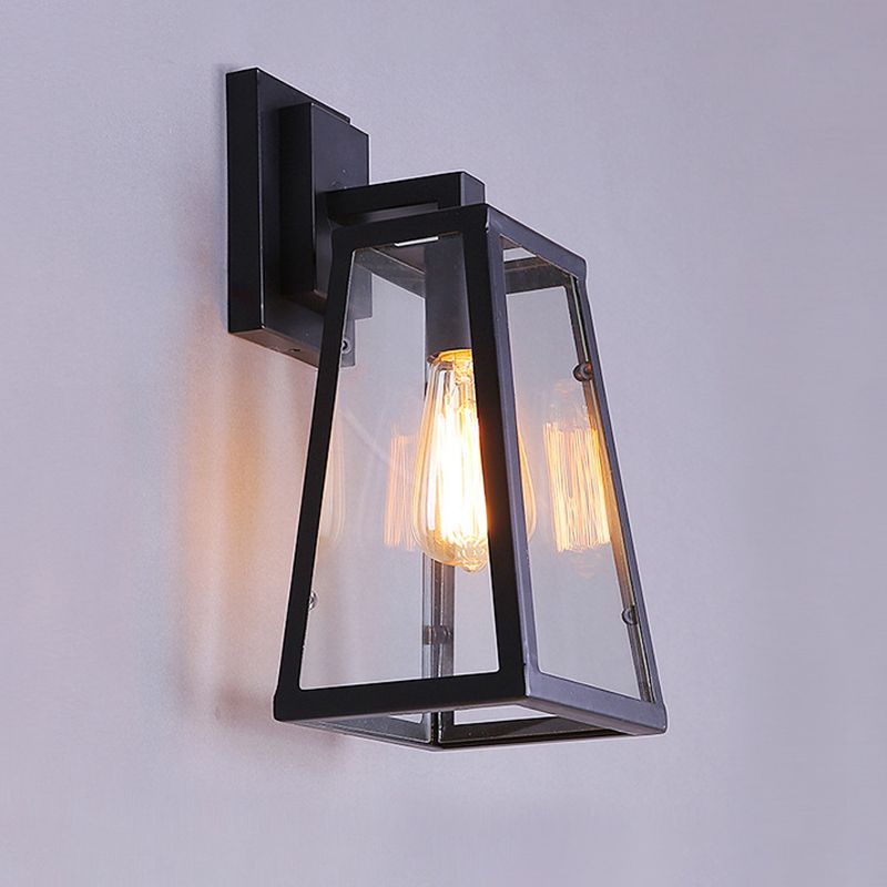 Industrial Metal Wall Sconce Geometric Shape Wall Light with Glass Shade for Courtyard